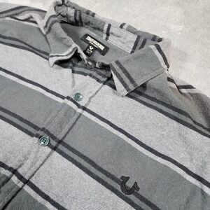 True Religion Shirt Mens XL Gray‎ Stripe Button Down HS Stripe Shipyard Cotton